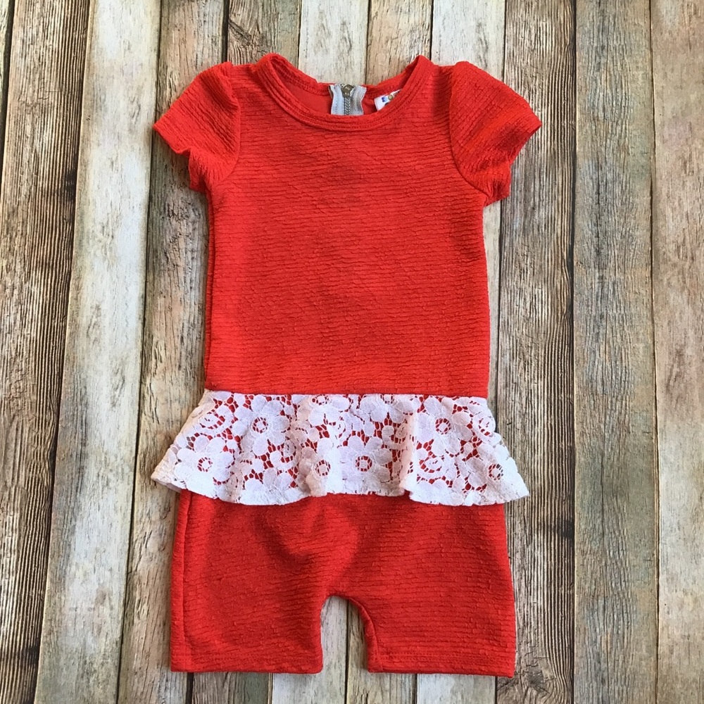 Dot Dot Smile Red Lace Romper 12/24 Mths